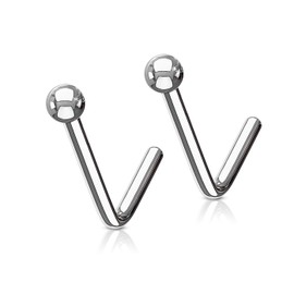 Twilight London 2 PACK Implant Grade Titanium L Bar Nose Studs, Classic 2mm Ball Design, Hypoallergenic Newly Pierced Safe, Perfect for Men and Woman,
