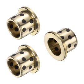 sourcing map 3pcs Flange Sleeve Bearings 16mm Bore x 22mm OD x 20mm Height, Wrapped Oilless Flange Bushings Brass Graphite, Oilless Lubricating Cast Brass Bushing