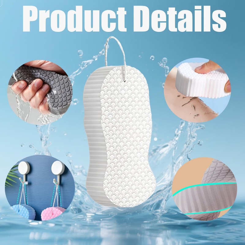 4Pcs Exfoliating Bath Sponge, Reusable Body Scrubber for Dead Skin,