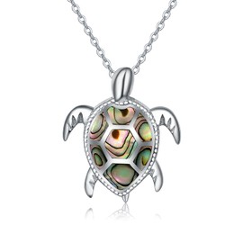 PRAYMOS Turtle Necklace for Women 925 Sterling Silver Abalone Shell Sea Turtle Pendant Necklace Turtle Jewelry Gifts