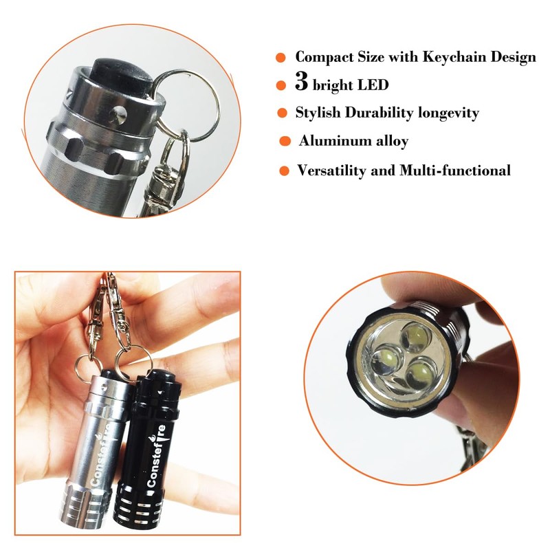 Small Flashlight Keychain Torch,2 PCS Aluminum Key Ring Torch, Bright