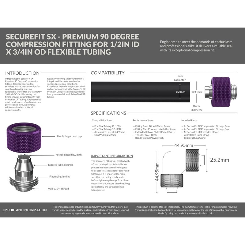 PrimoChill SecureFit SX - Premium 90 Degree Compression Fitting Set