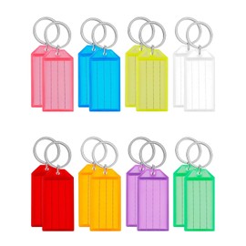 Key Tags, 16PCS 8 Colors Tough Plastic Key Tags with Labels, Blank Paper Key Rings Name Tags for Luggage, Pet Name, Key and Office Labels (16)