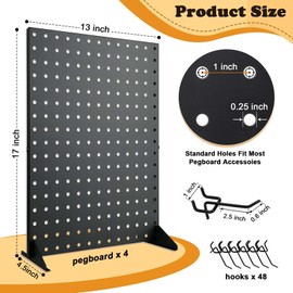 4 Pack Peg Board Display Stand for Vendors with 48 Hooks Metal Tabletop Pegboard Display Stand for Craft Shows 17" X 13" Retail Display Racks For Jewelry Earring Keychain PegBoard Organizer Black