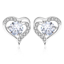 Toptrend Silver Studs Earrings for Women, Crystal Heart Sterling Silver Stud Earrings for Women Girl Christmas Anniversary Birthday Jewelry Gifts for Her Women