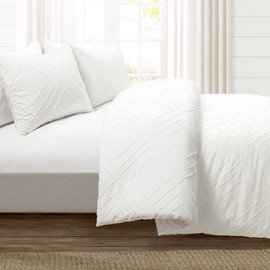 Lush Decor Diamond Clip Jacquard Duvet Cover 3 Piece Set, Full/Queen, White