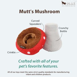 P.L.A.Y. Cute Plush Dog Toys - Blooming Buddies, Plant Themed Durable Squeaker Chew Toy, Great for Puppies & Small, Medium, Large Dog Breeds - Machine Washable, Recycled Materials (Mutt's Mushroom)