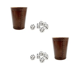 Dice Cup with 6 Dice in Set of 2 - Classic Handmade Leather Cup 9 cm - Leather Dice Cup with 6 Dice (Brown, 2)