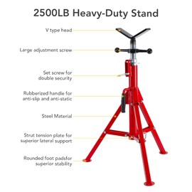 Towallmark V Head Pipe Jack Stand,28-52 Inch Adjustable Height,1/8"-12" Capacity, 2500 lb Load Capacity,Heavy Duty Carbon Steel Body, Steel Jack Stands with Portable Folding Legs