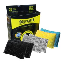 Squeezzee Soap Filled Scrubber Sponges - Non Scratch Scrubbing Sponge with Built-In Dishwashing Liquid Dish Soap - Double Sided Kitchen & Household Cleaning Scrubbers - Up to 300 Washes Per Sponge - 6
