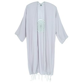 GURU SHOP Ibiza Women's Lightweight Kaftan, Embroidered Open Beach Dress, Black, Synthetic, Size 12, smoke Grey