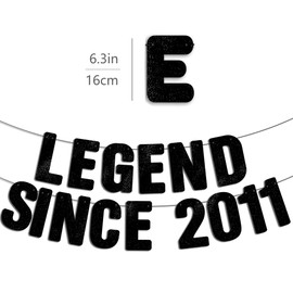 Pre-Strung Legend Since 2011 Black Glitter Banner, Happy 15th Birthday Decorations for Boy, 15 Year Old Anniversary Party Decor for Girl