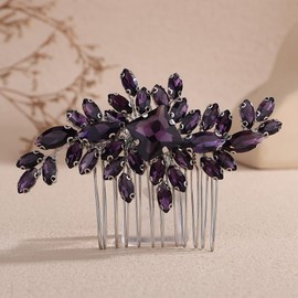 Lenjicons Square Rhinestone Hair Comb Silver Gold Rhinestone Wedding Headpiece Handmade Crystal Bridal Hair Comb Bridal Hairpiece for Brides Bridesmaid (purple)