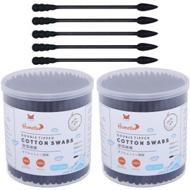 HOMEFOX Black Cotton Swabs Spiral Pointed - 400 Count Organic Cotton Buds Charcoal Gothic Double Side Tightly Wrapped Precision Cotton Tips Paper Stick Soft Gentle Lint-Free, Spiral & Pointy (Black)