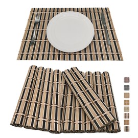 ANDSTAR Set of 12 Bamboo Slats Placemat Modern Table Bamboo Placemats Natural Anti-Slip Bamboo Placemats Washable Heat-Resistant Table Mats for Kitchen Dinning Room Table Decor(Black)