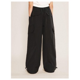 SHENHE Girl's Parachute Wide Leg Cargo Drawstring Elastic Waist Track Pants Black 11 Years