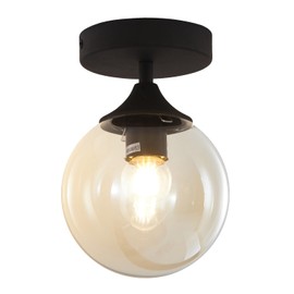 KCO Lighting Black Globe Semi Flush Mount Ceiling Light Modern Light Fixture Amber Glass Ceiling Light Rustic Bedroom Close to Ceiling Light Mid Century Modern Overhead Light