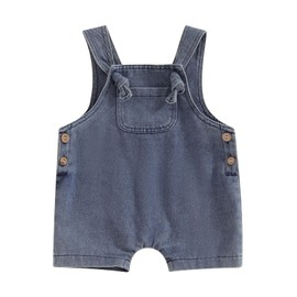 KMBANGI Newborn Baby Girl Denim Overalls Sleeveless Straps Front Pocket Jeans Suspender Shorts Bodysuit Clothes (Blue, 3 Years)