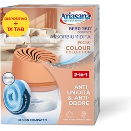 Ariasana Assorbiumidità Aero 360° Compact Pesca Colour Collection, 1 Deumidificatore e 1 Tab di ricarica 450g, Assorbiumidità per la circolazione dell'aria, Deumidificatore casa contro l'umidità