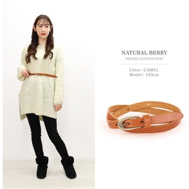 Natural Berry Tochigi Leather Belt, Made in Japan, Genuine Leather, 0.6 inch (15 mm) Wide, Red Tag Included, Women's, Camel