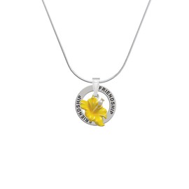 Delight Jewelry Silvertone Yellow Hibiscus Flower - Friendship Ring Charm Necklace, 18"