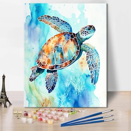 TISHIRON DIY Painting by Numbers for Adults Beginners Sea Turtle Adults Paint by Numbers Abstract Watercolour Art Painting by Numbers for Children Crafts 16 x 20 Inches