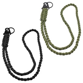 Landrain Pack of 2 Lanyard Lanyard, Paracord Key Ring with Carabiner (Green Black), Green / Black