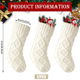 Hungdao 12 Pcs Christmas Stockings Mini Knitted Xmas Stockings Bulk 8.3 Inch Rustic Socks Double Sided Fireplace Hanging Vintage Stockings for Family Christmas Decorations(Beige)