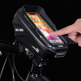 WILD MAN 1L Hard Shell Rainproof Storage Bike Bag Bike Handlebar bag With touch screen for MTB Mountain Road Bike Cycling (XT1,Twill)