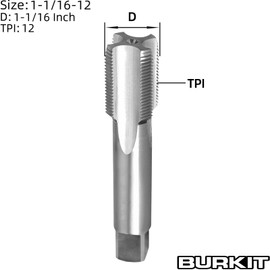 Burkit 1-1/16"-12 UN Thread Tap Right Hand, HSS 1-1/16 x 12 UN Straight Fluted Machine Tap