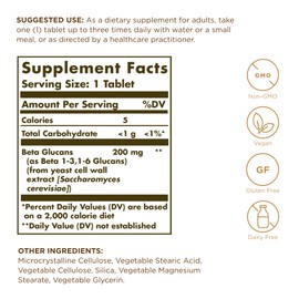 Solgar Beta 1,3 Glucans Tablets - Pack of 60 - Supports Daily Wellbeing - for Cholesterol and Cardiovascular Health - Vegan and Gluten Free, Gold