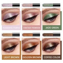 SUAKE 6 Pcs Purple Green Liquid Glitter Eyeshadow Makeup Kit.Silver Gold Colorful Liquid Glitter Eyeliner Shimmer Eye Makeup Palette.Longwearing Quick-Drying sombras liquidas brillantes para ojos