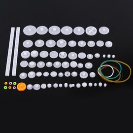 Walfront Plastic Gear Shaft Wheel Set, 75 Pieces Plastic Motor Gears, DIY Robot Gear Equipment Pulleys Strap Single/Double Crown Worm Gears DIY Car Robot
