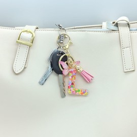 Moydolo Cute Alphabet Initial Letter Keychains Tassel Butterfly Pendant Key Ring for Women Girls Gifts Purse Handbags