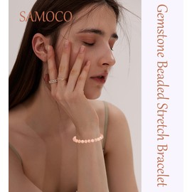 SAMOCO 12Pcs Crystal Stone Beaded Bracelets for Women Men Semi-Precious Gemstones Bracelets Crystal Beaded Bracelet Unisex Adjustable Stretch Bracelets 8MM