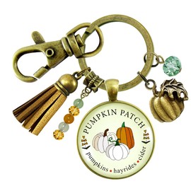 Pumpkin Patch Keychain Hayrides Cider Favorite Fall Season Autumn Theme Jewelry For Women Bronze Charm