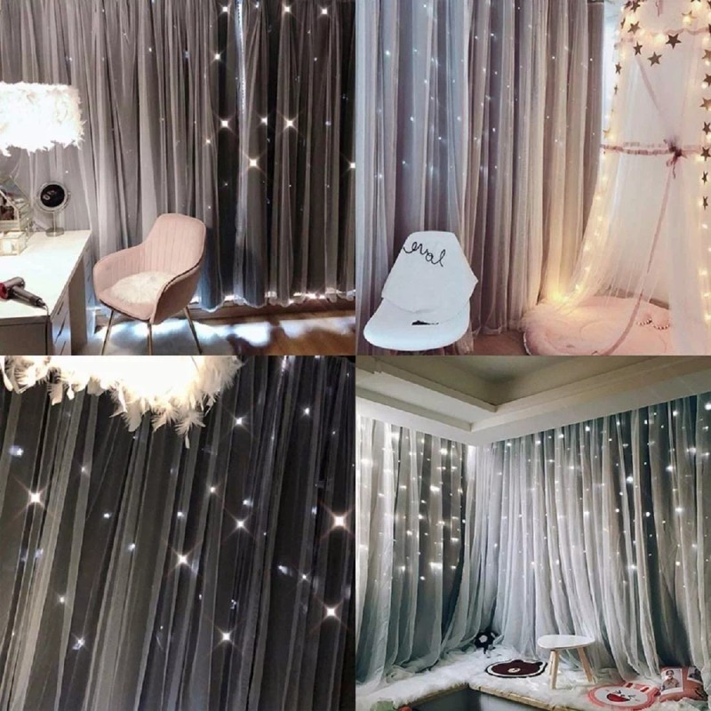 LUCINATIA Cortina Lisa Con Tul Y Diseño Estrella De 132x240