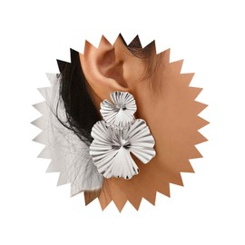 Inateannal Vintage Exaggerated Lotus Leaf Earrings Round Leaf Drop Earrings Silver Large Metal Flower Earrings Metal Statement Flower Earrings Jewelry for Women and Girls