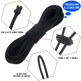 Patelai 50 Pieces Cord Locks Spring Toggles Stoppers Plastic Single Hole End Stopper Slider and 1/8 Inch 66 Feet Elastic Bungee Cord for Drawstring Shoelaces Clothing Bags(Black, Simple Style)
