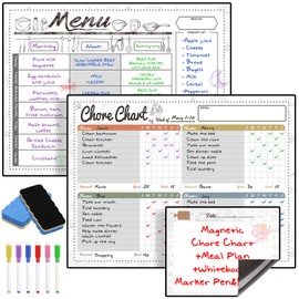 Marspark 3 Pack Magnetic Dry Erase Chore Chart & Menu Board Set 15 x 11 Meal Planner for Refrigerator Behavior Chart Menu Board for Kitchen Grocery Easy-to-Clean Fridge Calendar with 6 Marker & Eraser