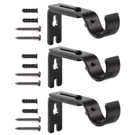 Creatyi Adjustable Curtain Rod Brackets - Heavy Duty 1 Inch Curtain Rod Support (3 PCS, Black)