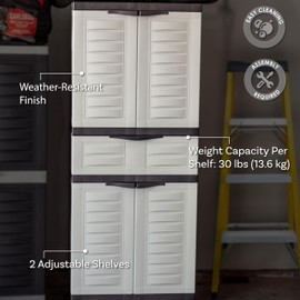 Sunnydaze Plastic Garage Storage Cabinet with 2 Adjustable Shelves - 57" H - Garage, Office, Home, Laundry Room - Gray