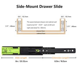 Soft Close Drawer Slides 8 Inch Heavy Duty Cabinet Drawer Slides, Ball Bearing Drawers Slides Rails（1 Pair, 8 inch）