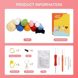 NOTLATE 7PCS Knitting Crochet Kit for Beginners, Craft Knitted Starter Kit with Step-by-Step Video Tutorials, Learn to Crochet Kits for Adults and Kids (Sun/Star/Rainbow/Moon/Clouds/Love/Flowers)