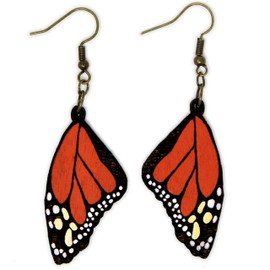 Monarch Butterfly Wing Wood Dangle Earrings