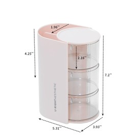 FABROK 3-Layer Clear Hair Accessories Organizer with Hair Brushes Holder, Rotatable Small Jewelry Box for Hair Clip Earring Necklaces, Desktop Organizer Case for Cotton Swab, Hair Accessories(Pink)