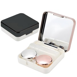 2 Stück Kontaktlinsenbehälter, Kontaktlinsen Aufbewahrung, Tragbar Hygiene Kontaktlinsenbehälter Reiseset Mit Spiegel für tägliche Ausflüge wie Reisen und Arbeiten (Rosa+Schwarz)