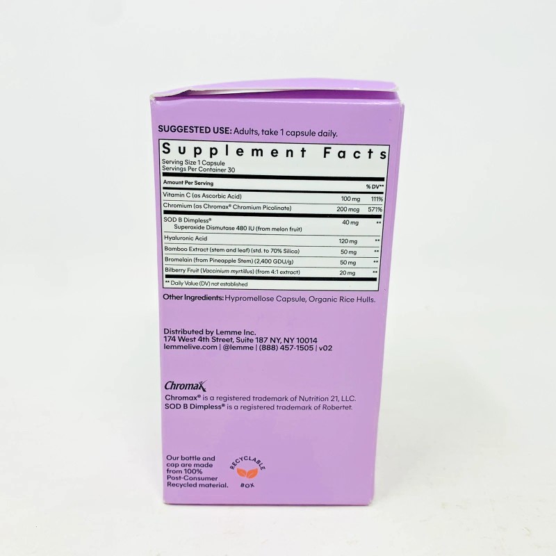 Lemme Smooth Cellulite Support Skin Smoothing 30 Caps Hyaluronic Acid