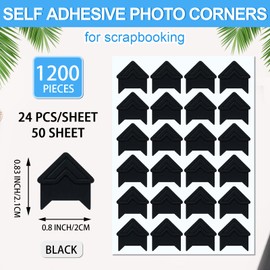 1200 Pcs Photo Corners Self Adhesive Black Picture Corners for Scrapbooking Stamping Supplies DIY Scrapbook Stickers Album Diary Personal Journal Diary Organizer Memory Book Picture Frames