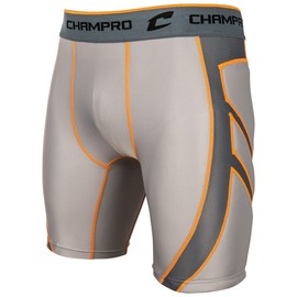 CHAMPRO Wind Up Compression Polyester/Spandex Sliding Short W/Cup, Youth Large, Grey